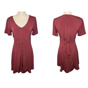 Forever 21 - Casual Lined Button Down Dress with Tie Back - Dark Red - Size L
